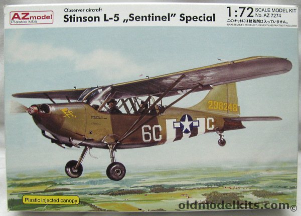 AZ Model 1/72 Stinson L-5 (Consolidated OY-1) Sentinel - US Army L-5 / US Army OY-2 / Chinese Air Force L-5B 1944 / RAF Far East / Swiss Air Force / Italian Air Force, AZ 7274 plastic model kit